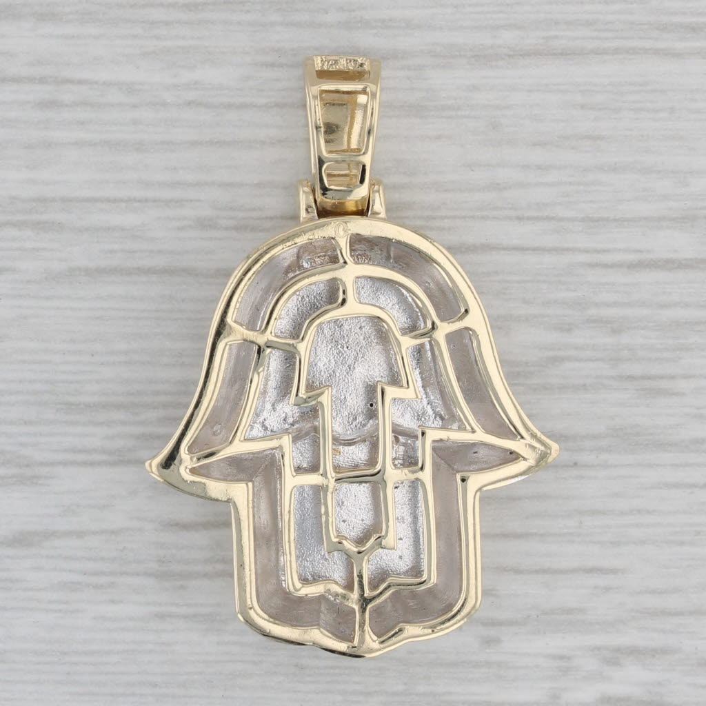 Gray 0.20ctw Diamond Hamsa Hand Pendant 10k Yellow White Gold Talisman