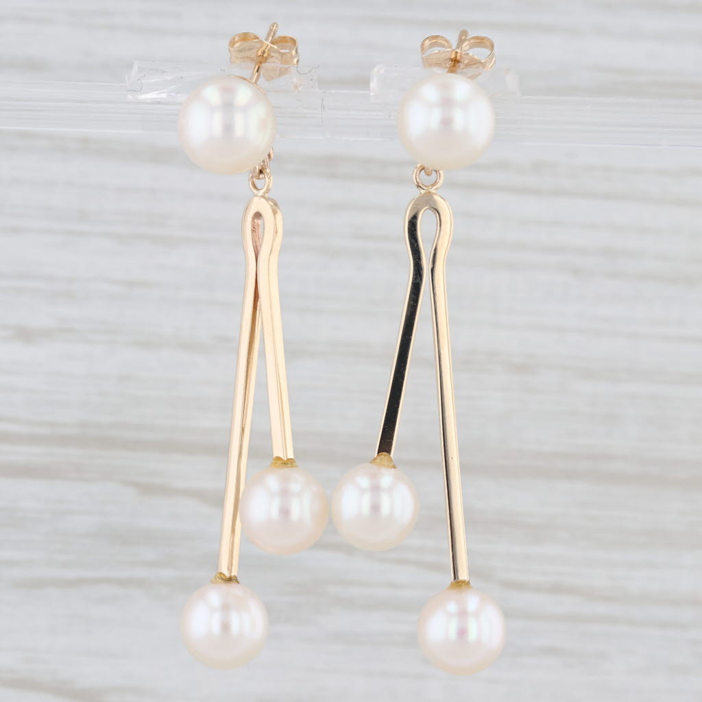 Light Gray Cultured Pearl Dangle Earrings 14k Yellow Gold Drops