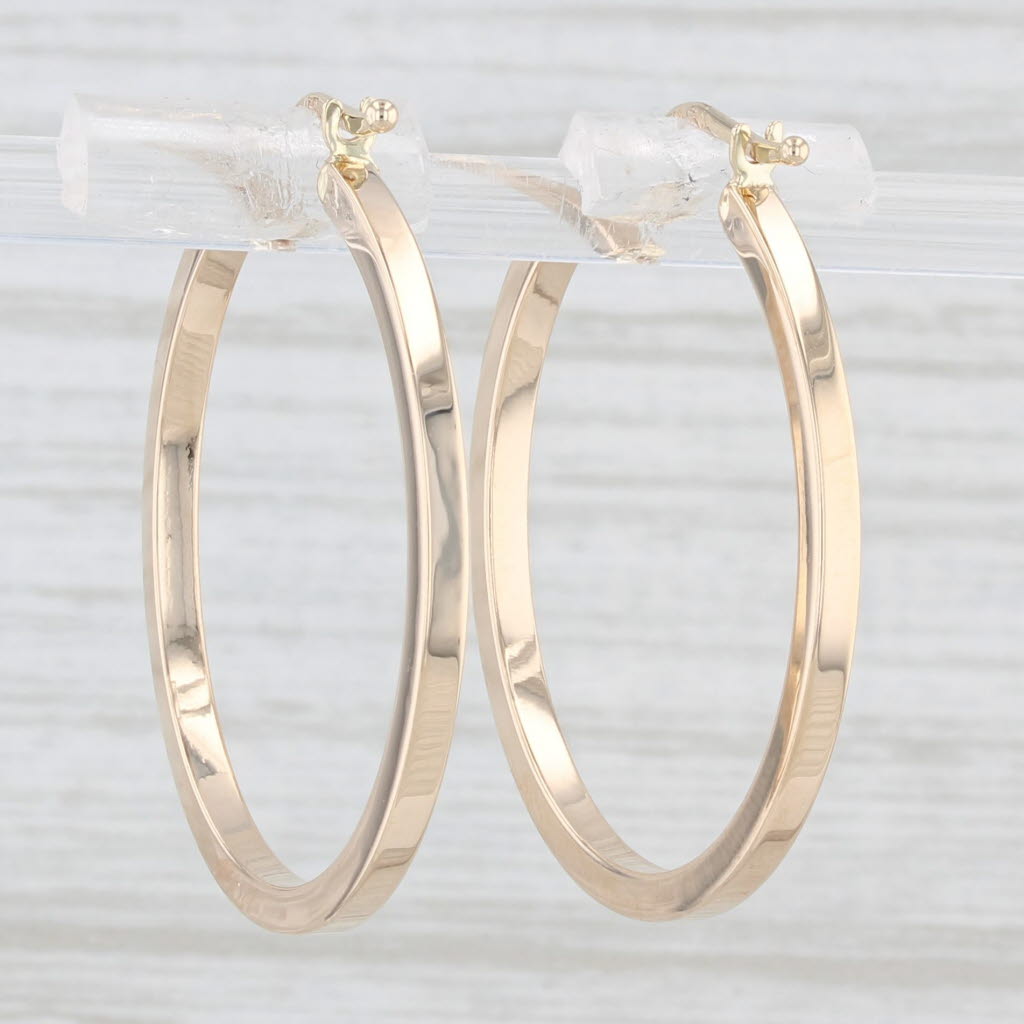Light Gray New Round Hoop Earrings 14k Yellow Gold Snap Top Pierced Hoops
