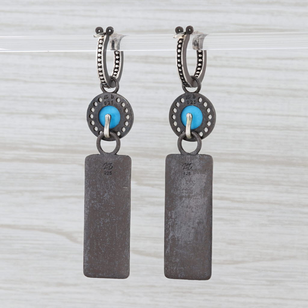 New Nina Wynn Hoop Charm Drops Earrings Sterling Silver Turquoise Moonstone