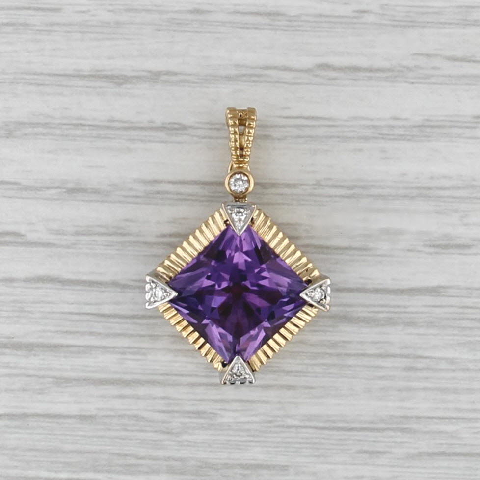 7.50ctw Amethyst Diamond Pendant 18k Yellow White Gold Enhancer Clip Bail