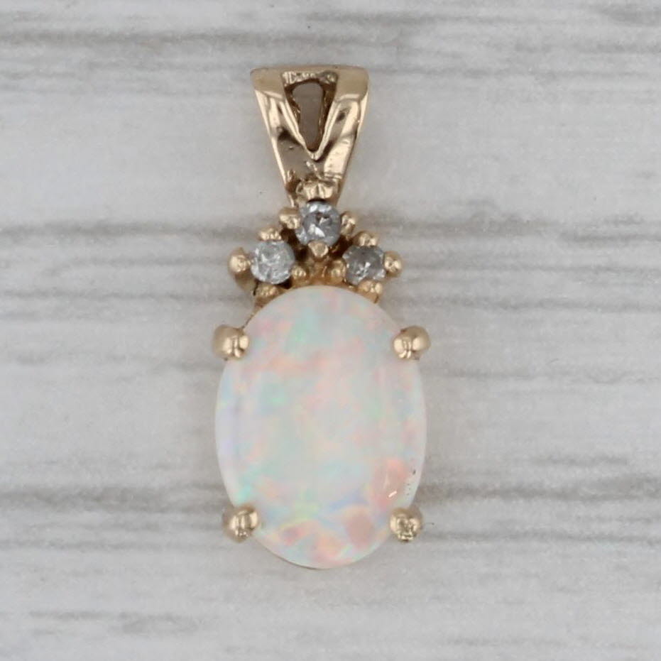 Gray Opal Cabochon Diamond Pendant 10k Yellow Gold