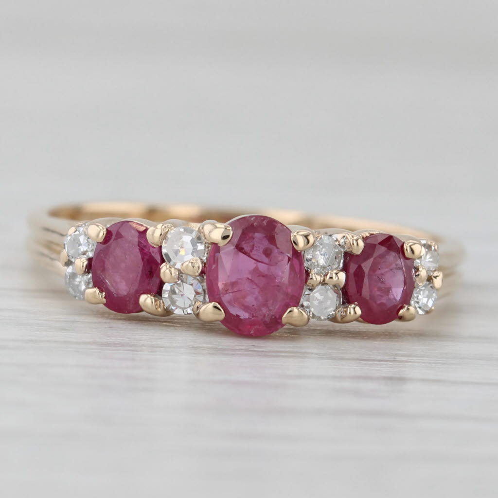 Light Gray 1ctw Ruby Diamond Ring 14k Yellow Gold 3-Stone Size 7 Stackable
