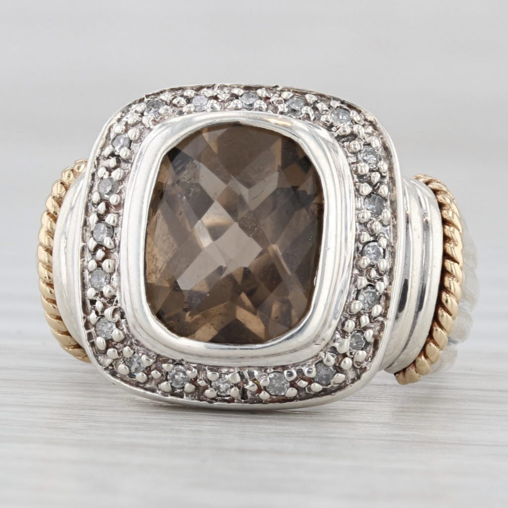 Light Gray 4.60ct Smoky Quartz Diamond Halo Ring Sterling Silver Size 6.5 Cocktail