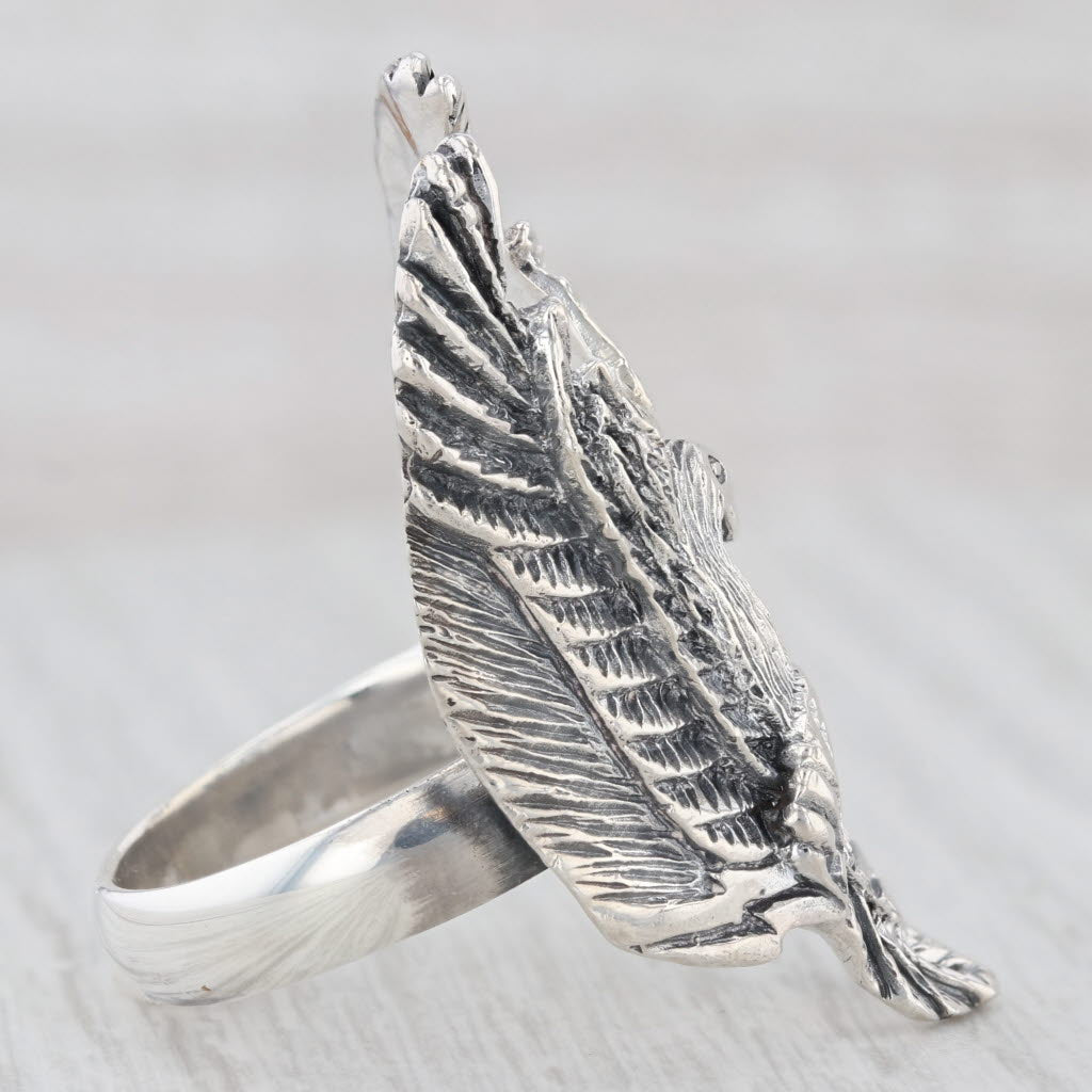 Light Gray American Biker Eagle Ring Sterling Silver Size 11 Men's