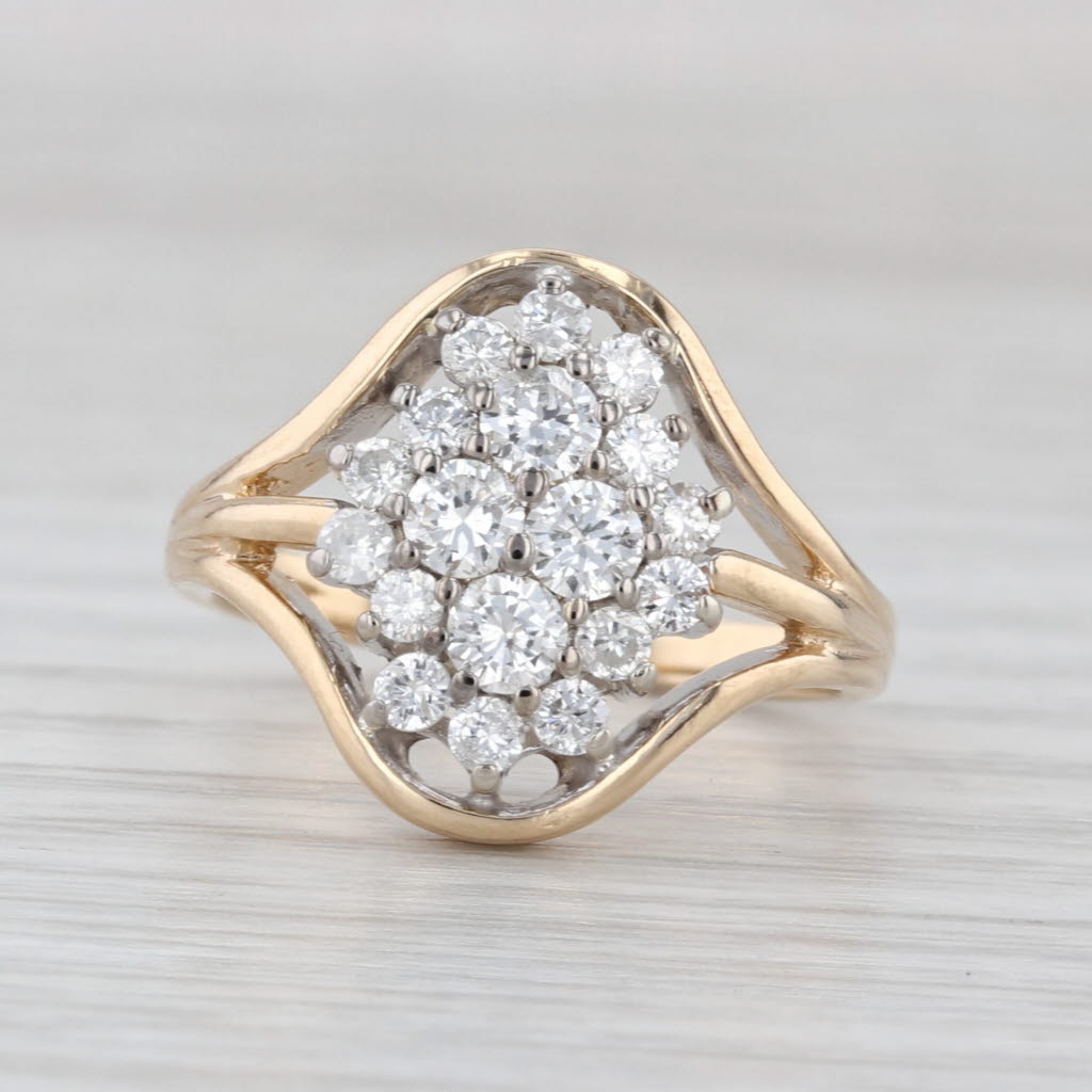 0.83ctw Diamond Cluster Ring 14k Yellow Gold Size 6.75 Cocktail