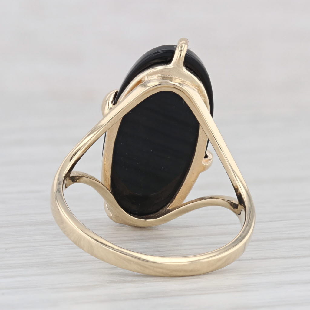 Light Gray Vintage Oval Onyx Flower Signet Ring 10k Yellow Gold Size 7