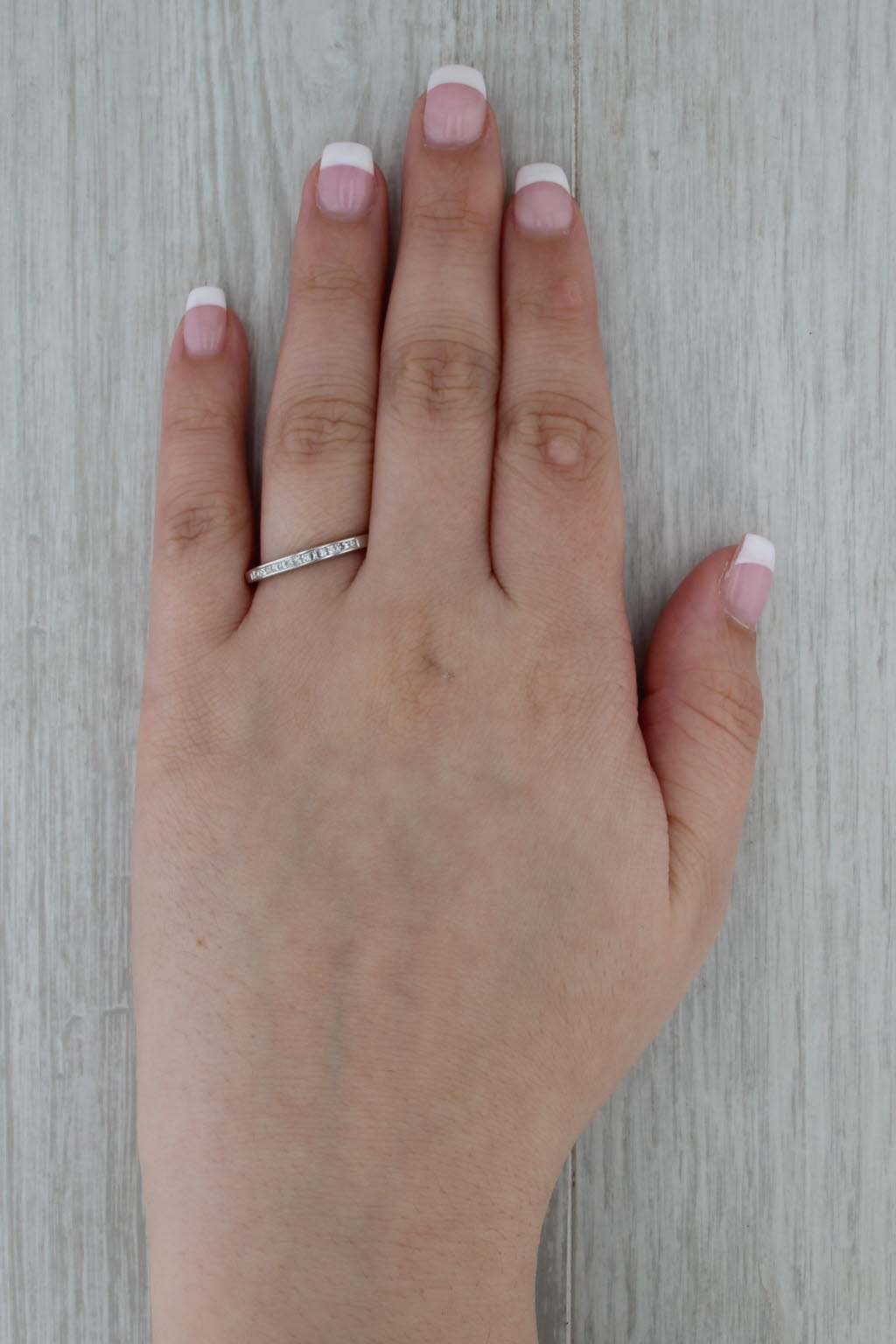 0.22ctw Princess Diamond Wedding Band 14k White Gold Size 8.5 Stackable