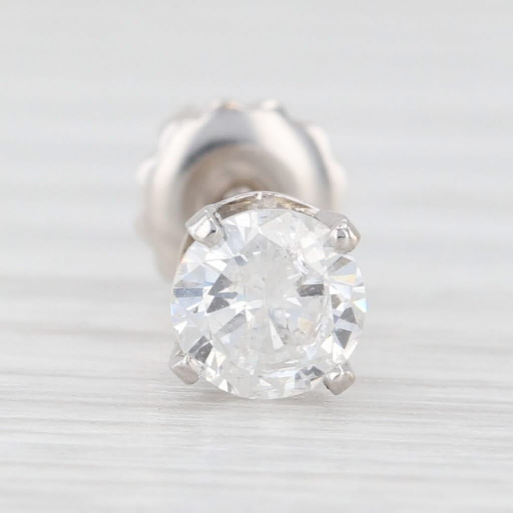 Light Gray Single Round Solitaire 0.50ctw Diamond Earring 14k White Gold