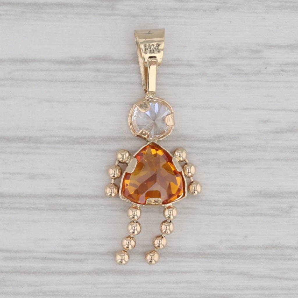 Gray Girl November Birthstone Pendant Orange White Cubic Zirconia 14k Gold Charm