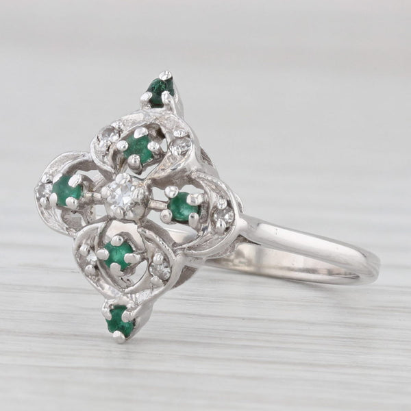 Light Gray 0.16ctw Emerald Diamond Ring 10k White Gold Size 8.25 Vintage