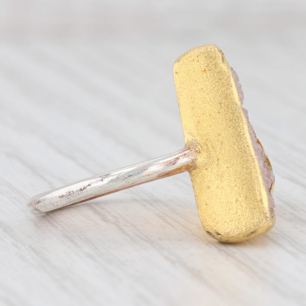 New Nina Wynn Bamboo Trio Sand Druzy Quartz Ring Sterling Silver 22k Vermeil