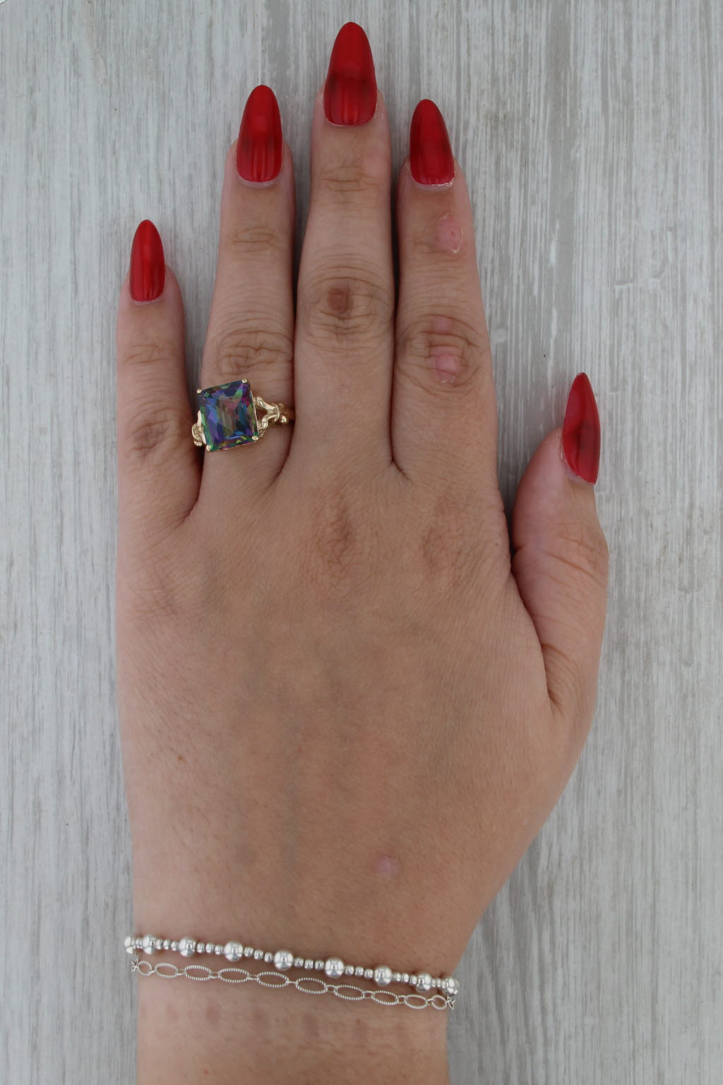 9.35ct Purple Green Mystic Topaz Solitaire Ring 14k Yellow Gold Size 8