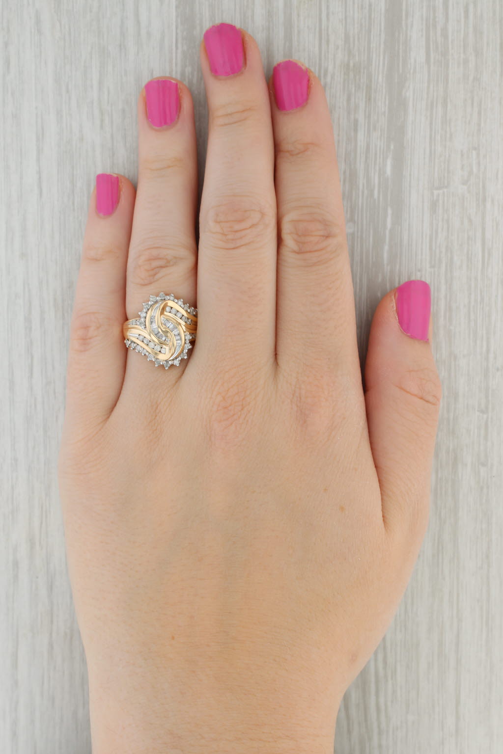 Tan 0.64ctw Diamond Knot Bypass Ring 10k Yellow Gold Size 7.25 Cocktail