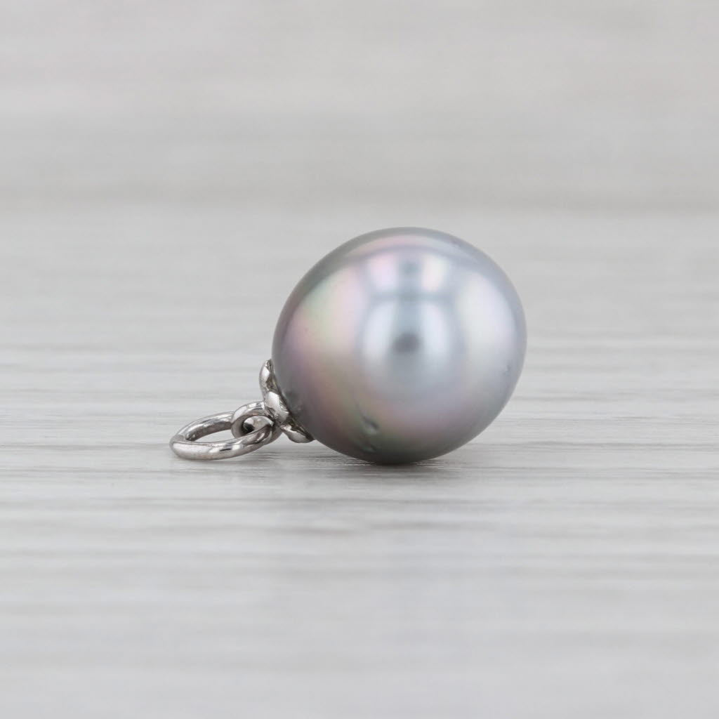 Gray Cultured Pearl 14k White Gold PendantTeardrop Solitaire Charm