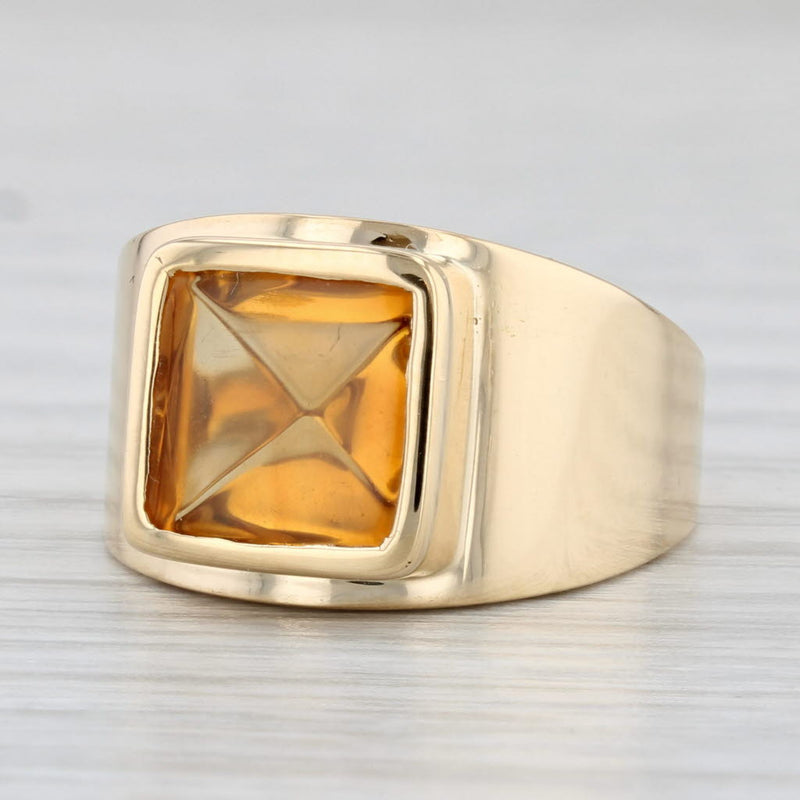 Light Gray Orange Citrine Cabochon Solitaire Ring 18k Yellow Gold Size 5
