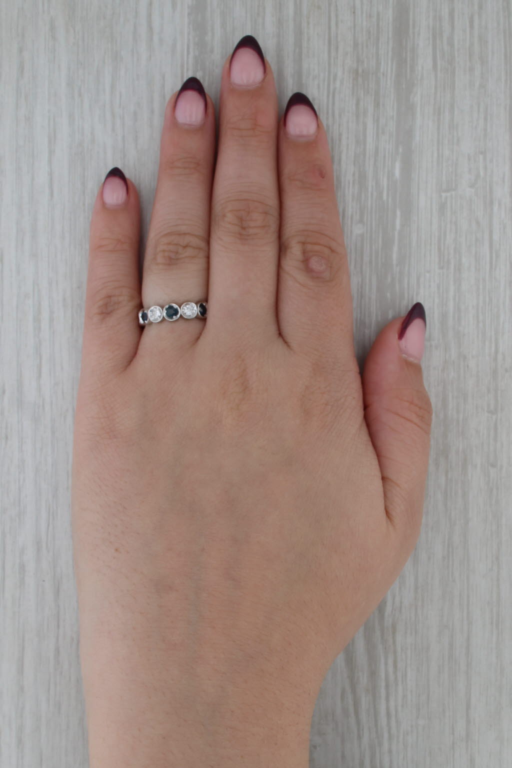 1.30ctw Blue Sapphire Diamond Eternity Ring 14k Gold Stackable Wedding Band