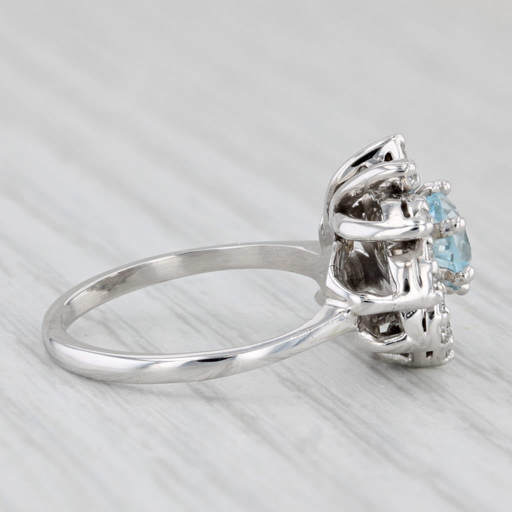 Light Gray 1.25ctw Diamond Framed Blue Topaz Ring 14k White Gold Size 6.25