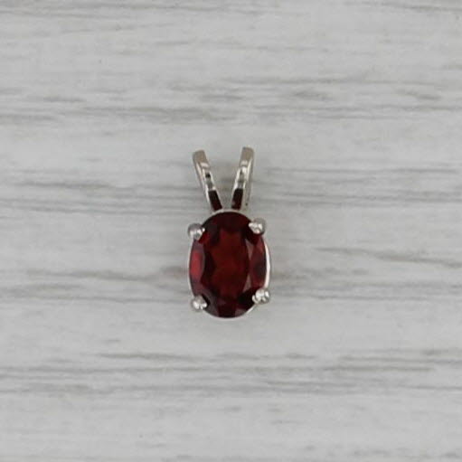 0.90ct Garnet Solitaire Pendant 14k White Gold Small Oval Drop