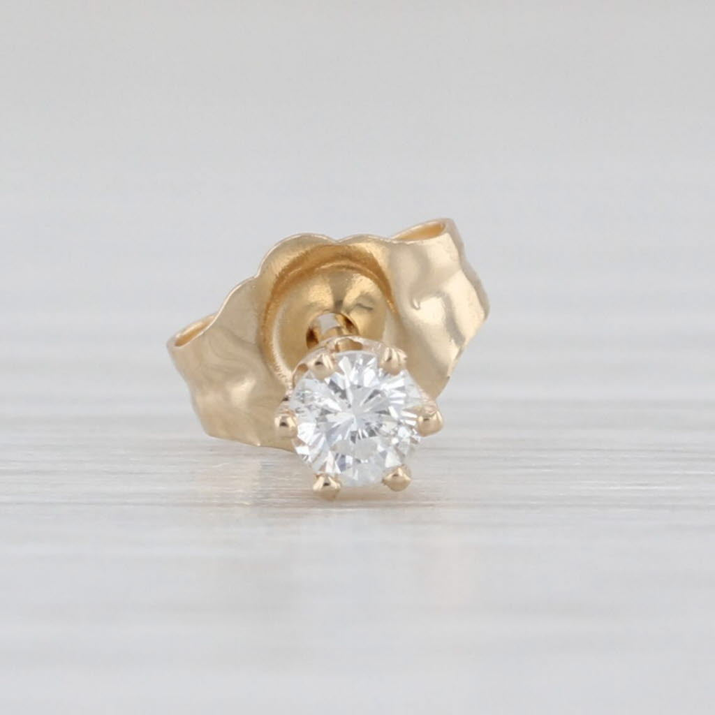 Single Small Diamond Solitaire Stud 14k Yellow Gold Round Brilliant