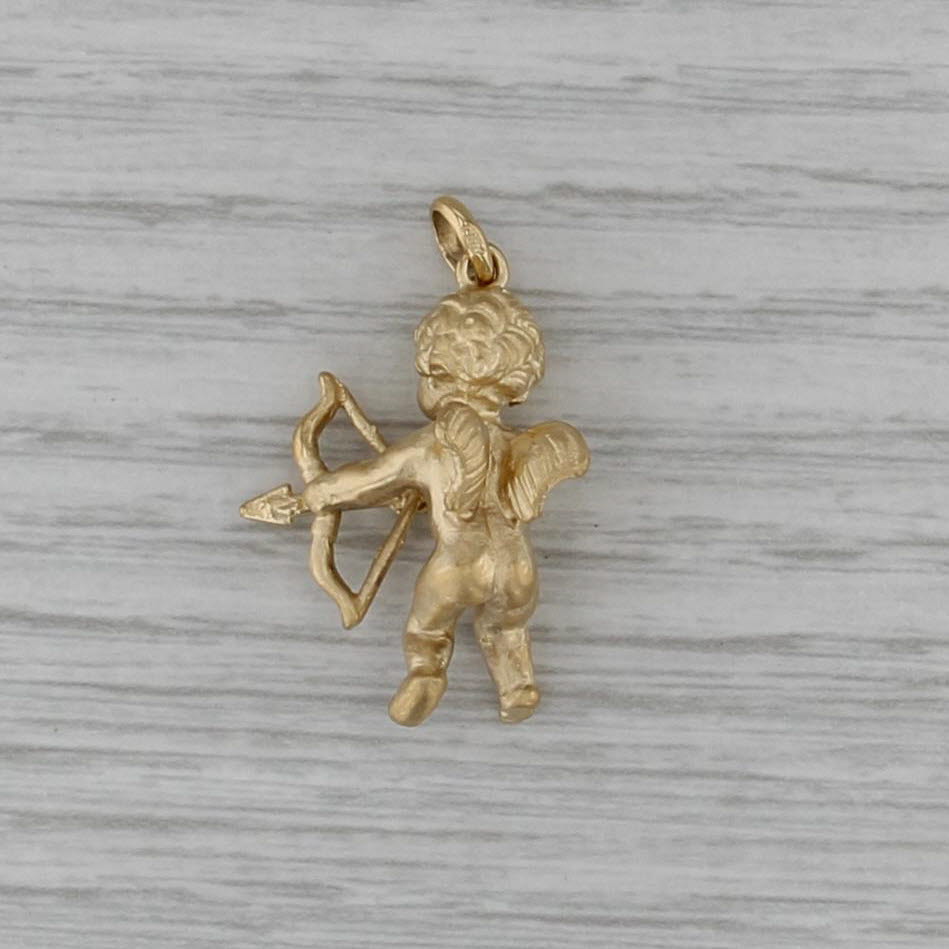 Cupid Charm 14k Yellow Gold Baby Angel Cherub Pendant 3D Figural