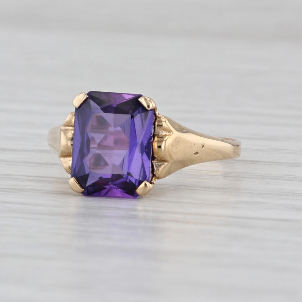 3ct Lab Created Purple Sapphire Ring 10k Yellow Gold Size 6.5 Vintage Solitaire