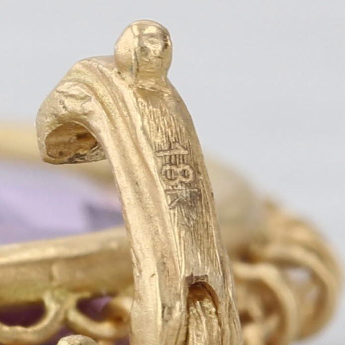 Amethyst Medallion Enhancer Pendant 18k Yellow Gold Clip Bail