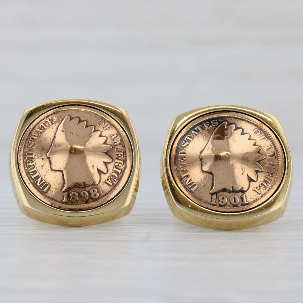 Gray US Indian Head Coin Cufflinks Gold Plated Folding Bar Backs