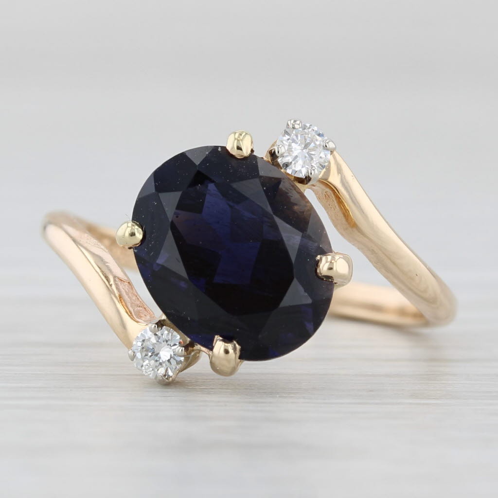 Light Gray 2.42ctw Blue Iolite Diamond Ring 14k Yellow Gold Size 6.5 Bypass