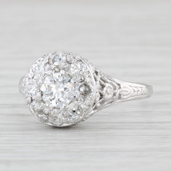 Art Deco 1ctw Diamond Ring Platinum 14k 18k Gold Sz 9 Floral Filigree Engagement