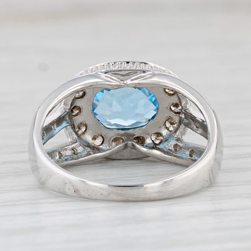 Light Gray 2.79ctw Oval Blue Topaz Diamond Halo Ring 10k White Gold Size 8.25 Cocktail