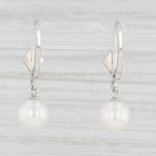 Light Gray Cultured Pearl Diamond Dangle Earrings 14k White Gold Drops