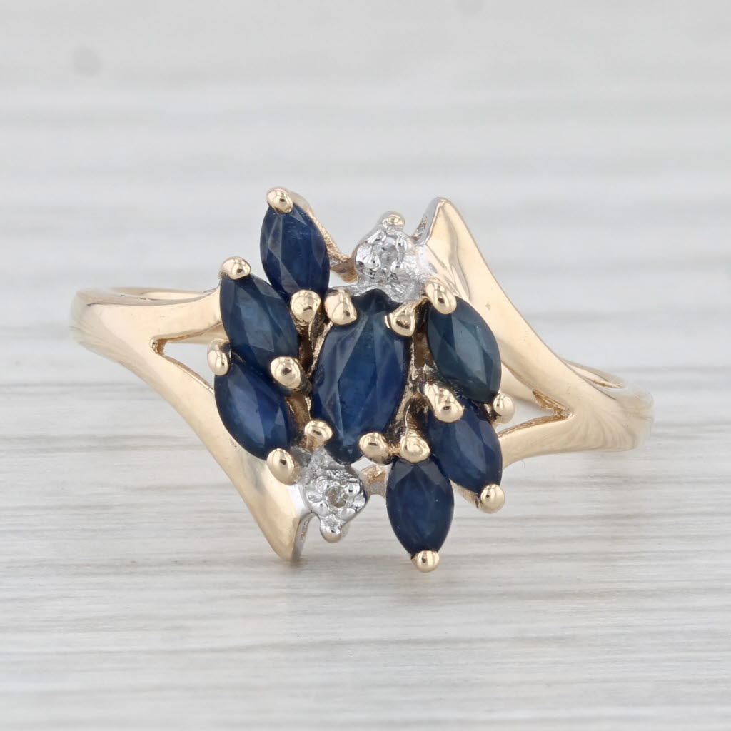 Light Gray 0.82ctw Blue Sapphire Diamond Ring 10k Yellow Gold Size 7