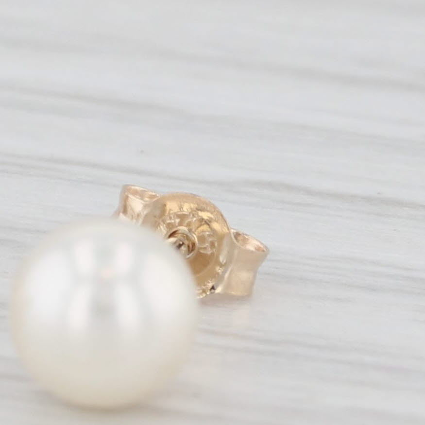 Light Gray Cultured Pearl Solitaire Stud Earrings 14k Yellow Gold