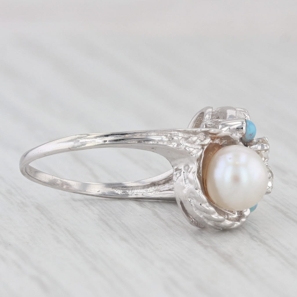 Light Gray Vintage Cultured Pearl Diamond Opal Ring 14k White Gold Size 7