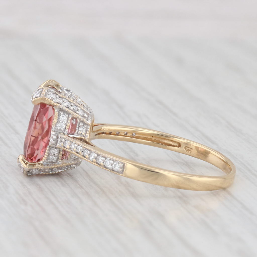 Light Gray 2.52ctw Pink Tourmaline Diamond Ring 18k Yellow Gold Size 7.25