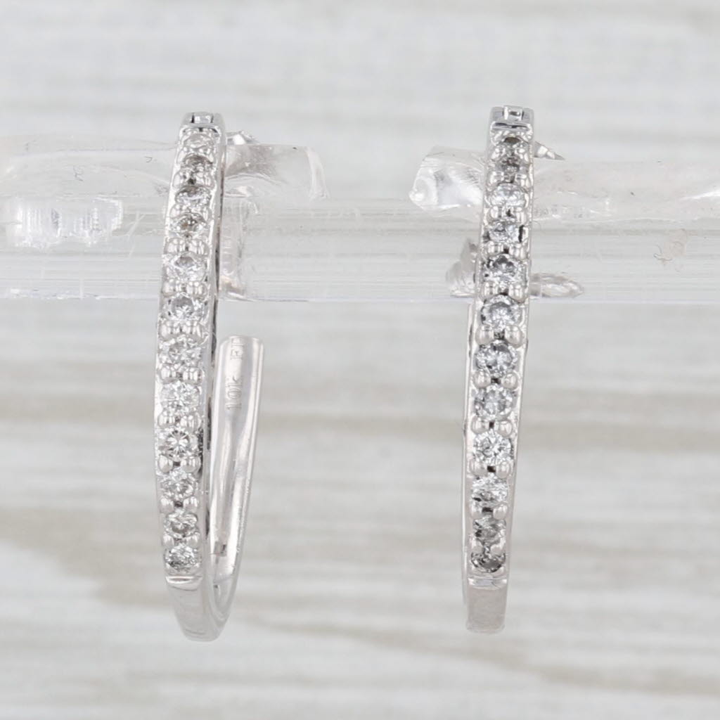 Light Gray 0.20ctw Diamond Oval Hoop Earrings 10k White Gold Pierced Hoops