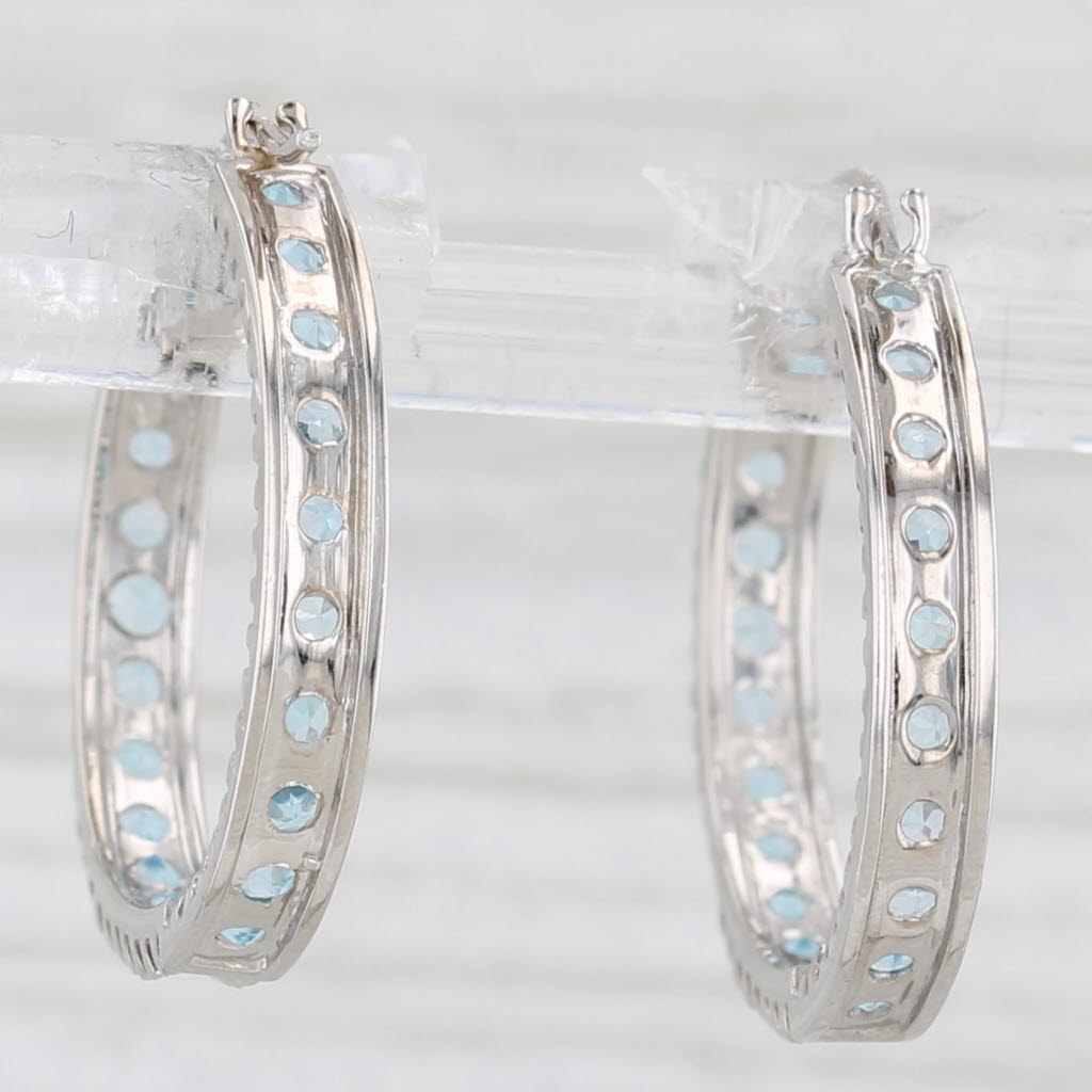 Light Gray 2.10ctw Blue Topaz Inside Out Hoop Earrings 10k White Gold Snap Top Round Hoops