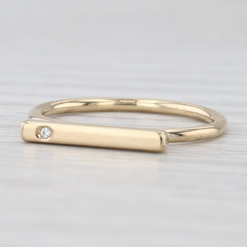 Diamond Accented Bar Ring 14k Yellow Gold Stackable Size 5.25