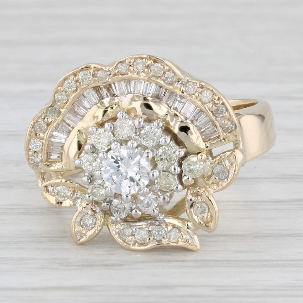 Light Gray 0.67ctw Diamond Cluster Flower Ring 14k Yellow Gold Size 7.75