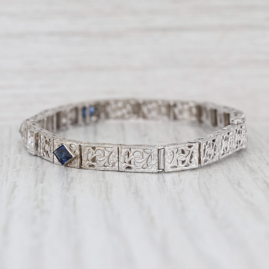 Vintage Diamond Filigree Bracelet 14k White Gold 6.5" 5.2mm