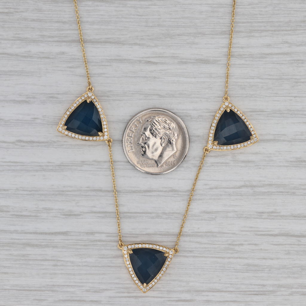 Gray New Doves Doron Paloma Sapphire Diamond 18k Yellow Gold 16" 18" Cable Chain