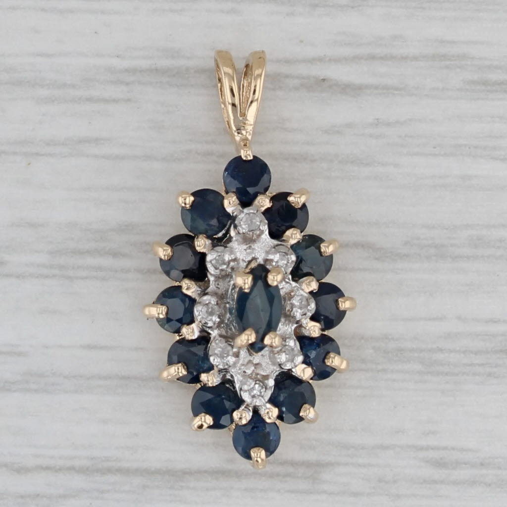 Gray 1.23ctw Blue Sapphire Diamond Pendant 14k Yellow Gold