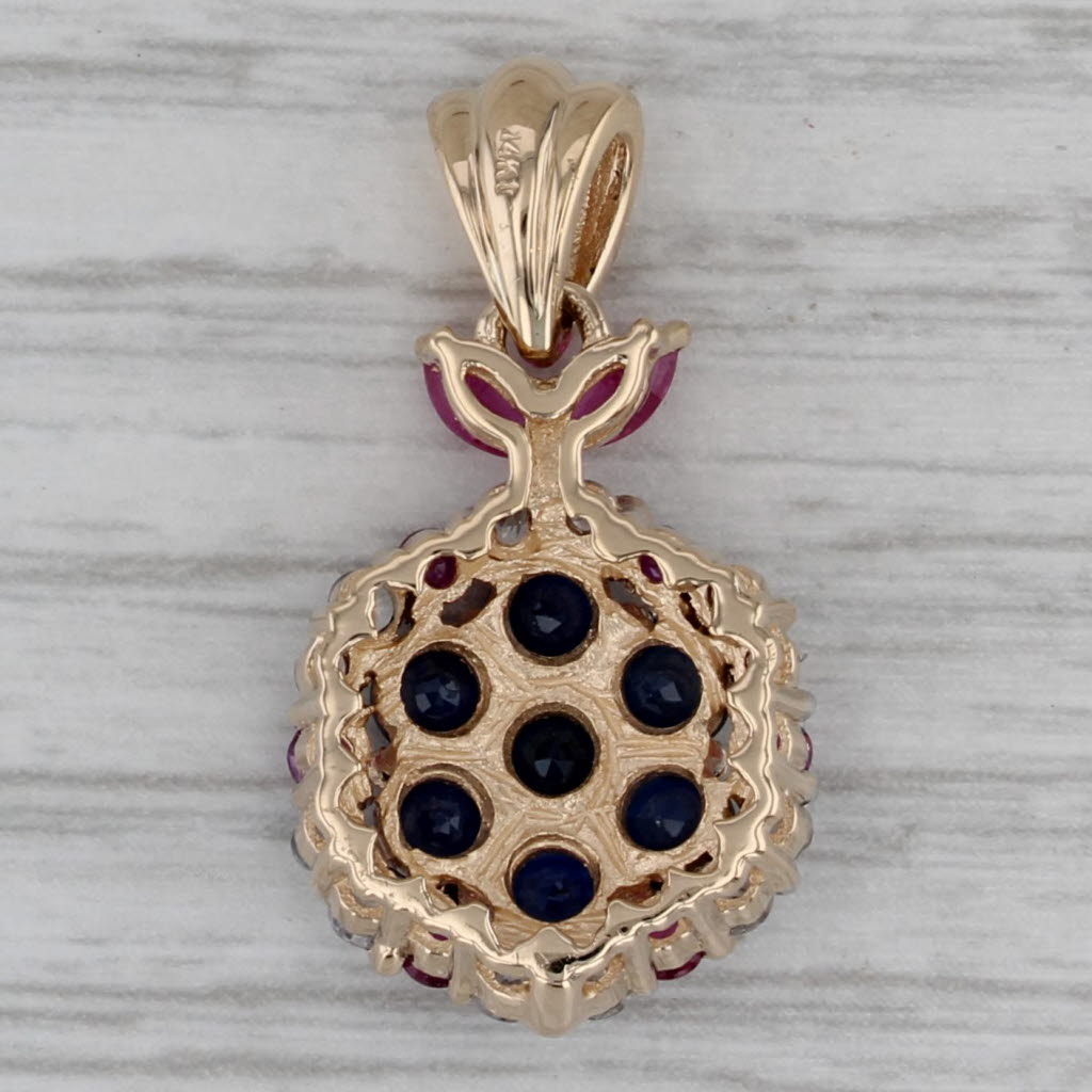 Dark Gray 2.66ctw Blue Sapphire Ruby Sapphire Cluster Pendant 14k Yellow Gold