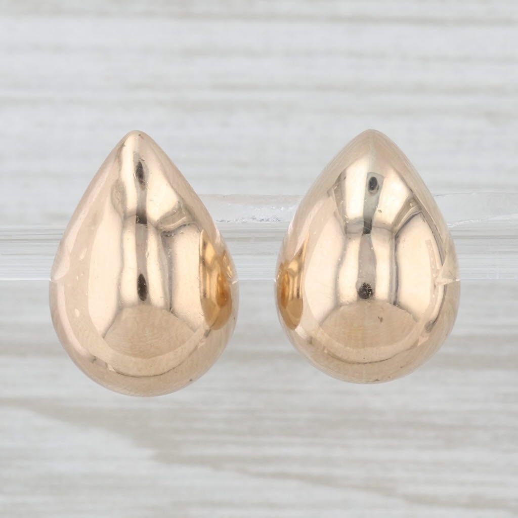 Beveled Puffy Teardrop Stud Earrings 14k Yellow Gold Studs