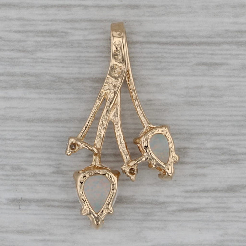 Lab Created Opal Pendant 14k Yellow Gold Diamond Accents