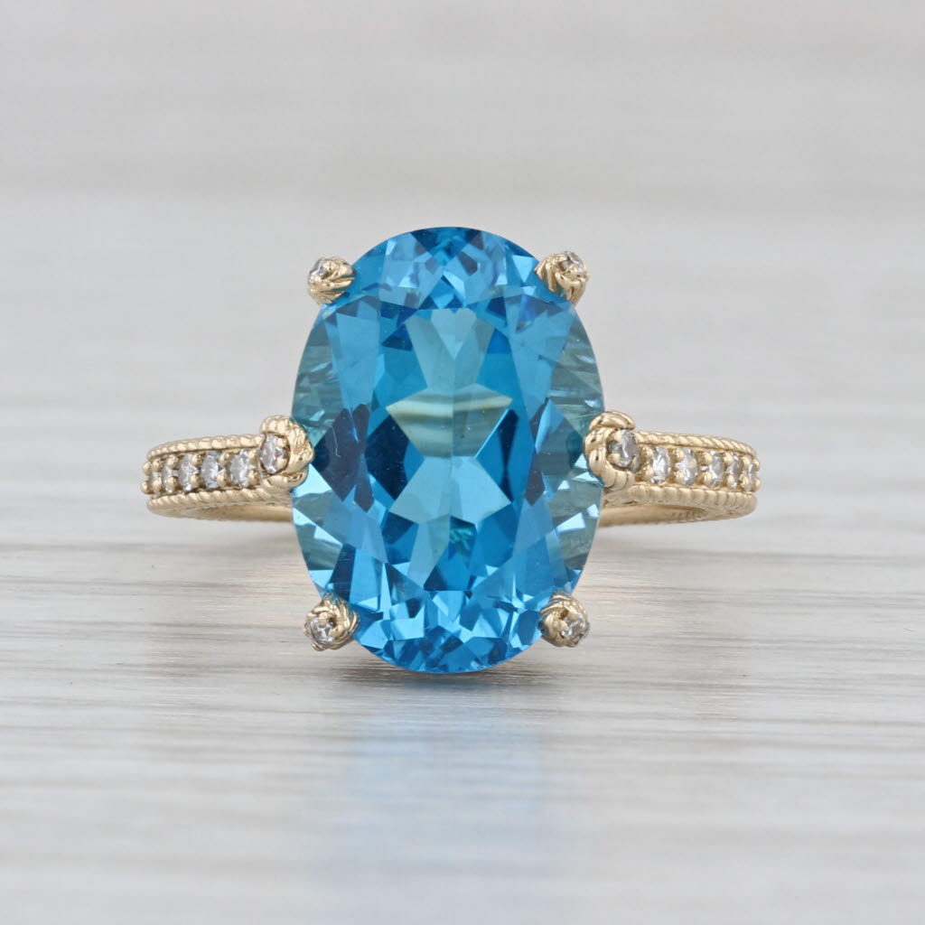 Judith Ripka 7.80ctw Oval Blue Topaz Diamond Ring 14k Yellow Gold Size 6.25