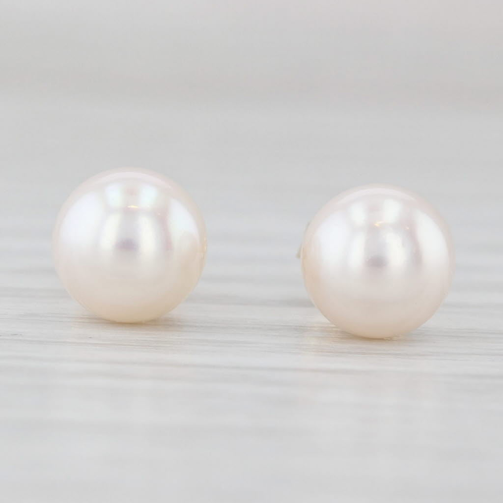 Light Gray Blue Lagoon Cultured Pearl Stud Earrings 14k Yellow Gold w/ Box