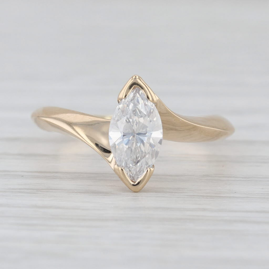 0.62ct Marquise Solitaire Diamond Engagement Ring 14k Yellow Gold Bypass Sz 4.75