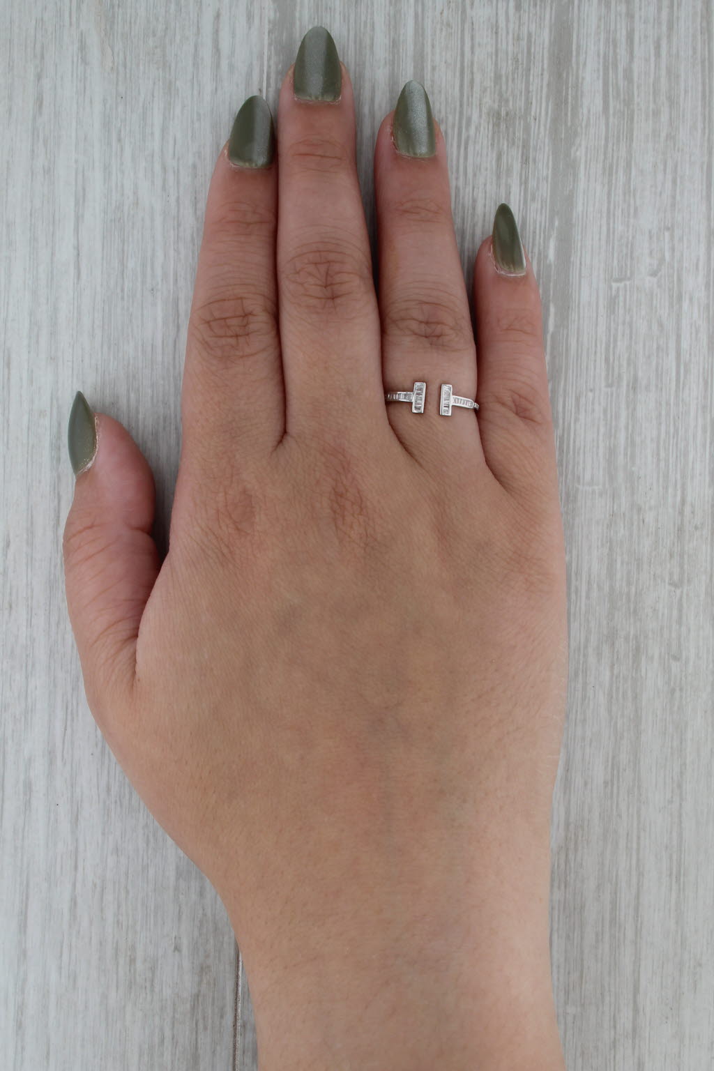 0.15ctw Diamond Open Top T Ring 18k White Gold Size 6.5 Adjustable